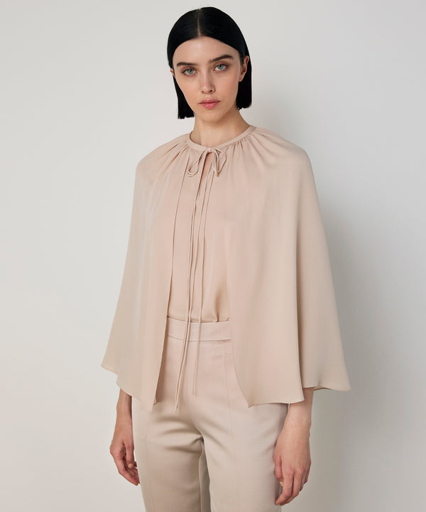 Machka Cape-Effect Silk Blouse Champagne
