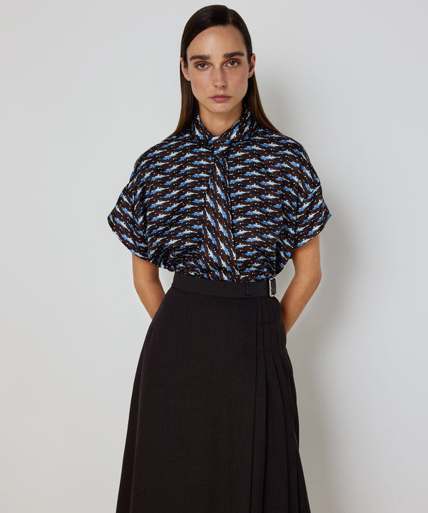 Machka Abstract Print Silk Blouse Brown