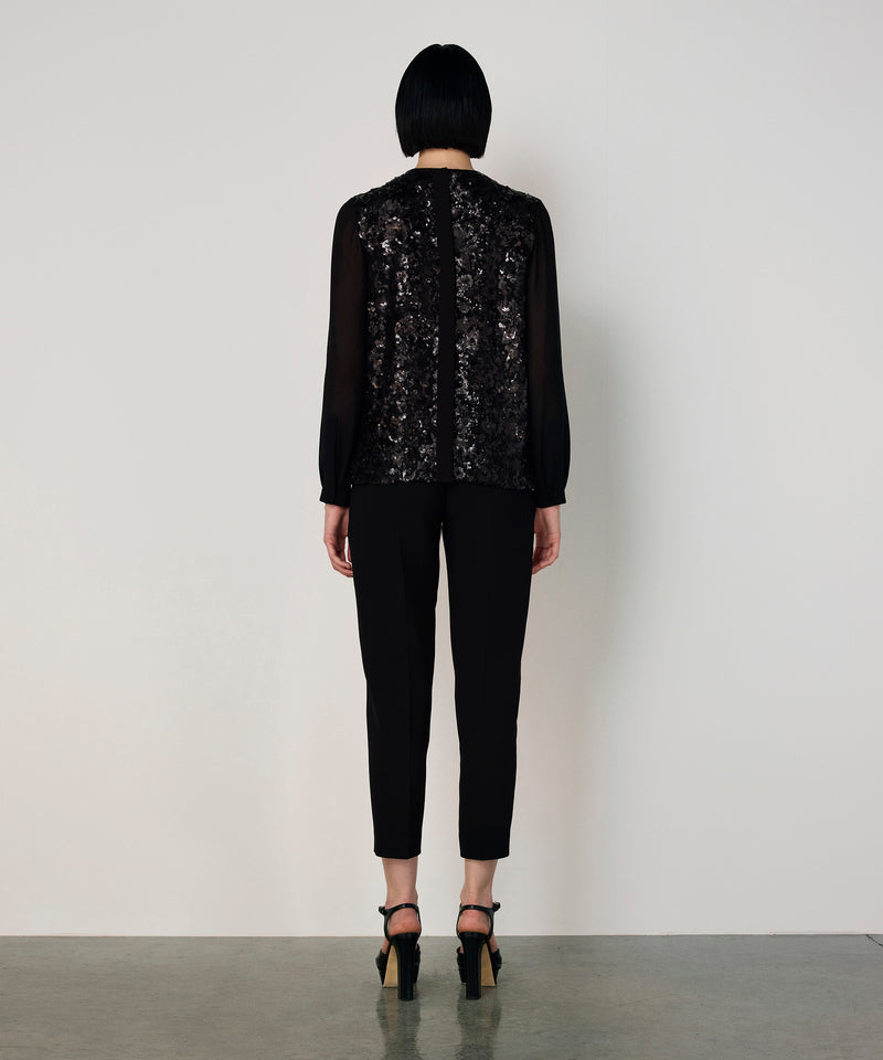 Machka Pleated Sequin Blouse Black