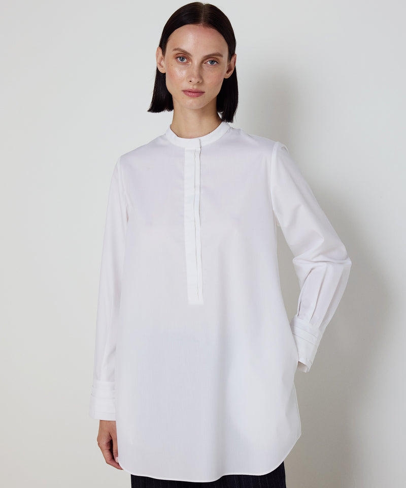 Machka Stand-Collar Poplin Shirt With Ribbed Details White