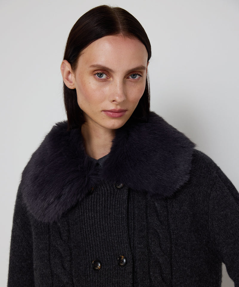 Machka Wool Cardigan With Faux Fur Anthracite - Black