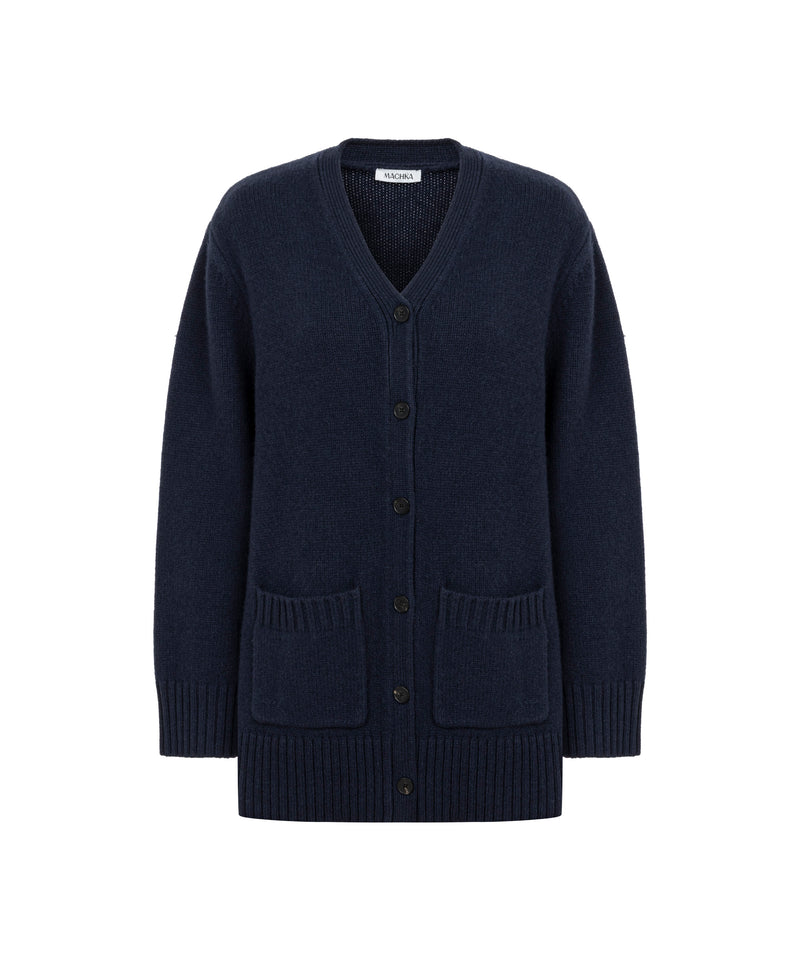 Machka Oversize V-Neck Knit Cardigan Navy