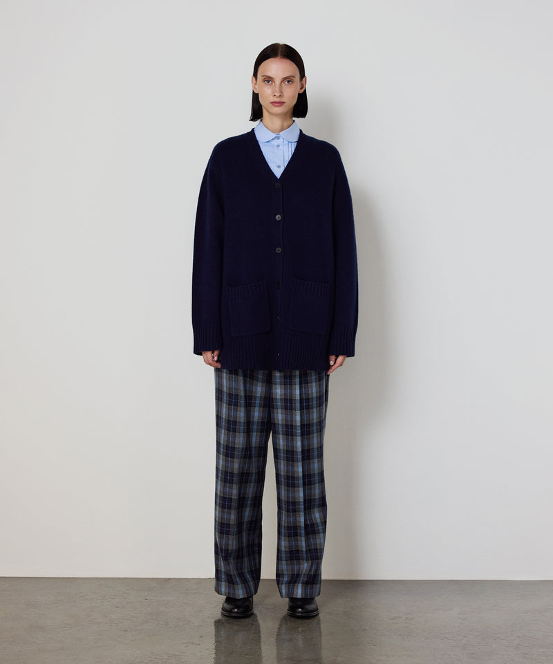 Machka Oversize V-Neck Knit Cardigan Navy