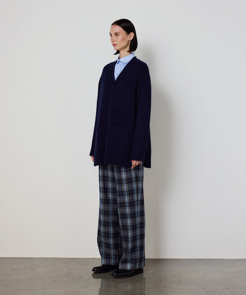 Machka Oversize V-Neck Knit Cardigan Navy