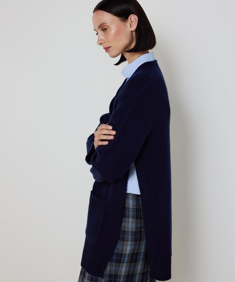 Machka Oversize V-Neck Knit Cardigan Navy
