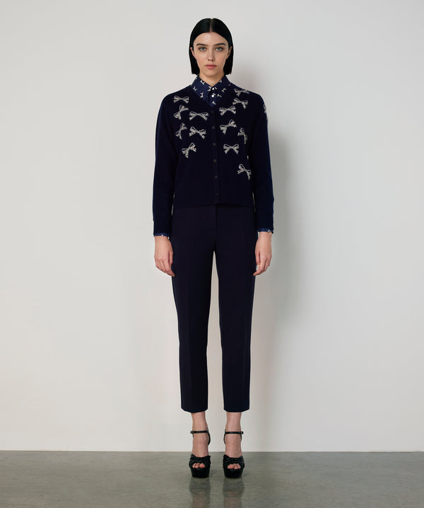 Machka Bow-Embellished Knit Cardigan Navy