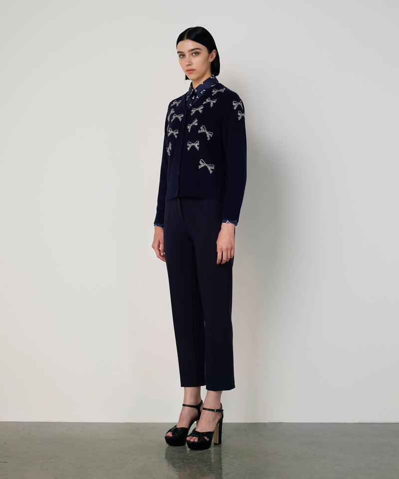 Machka Bow-Embellished Knit Cardigan Navy