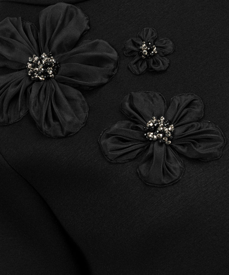 Machka Floral Appliqué Scuba T-Shirt Black