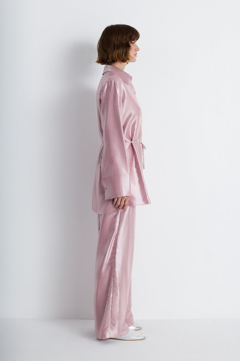 Nean Metallic Pink Longline Shirt Light Pink