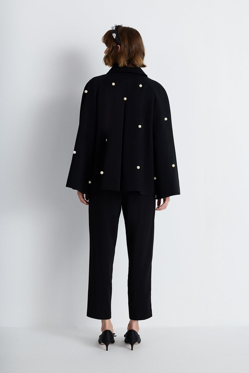 Nean Pearl-Embellished Flared Sleeve Jacket
 Black