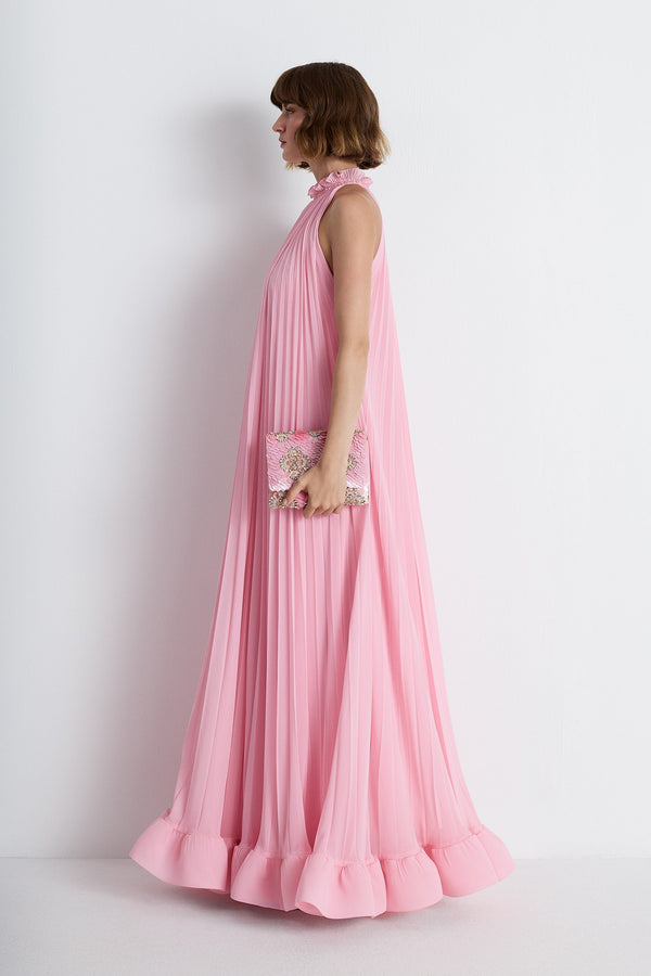 Nean Pleated Halter Neck Gown Pink