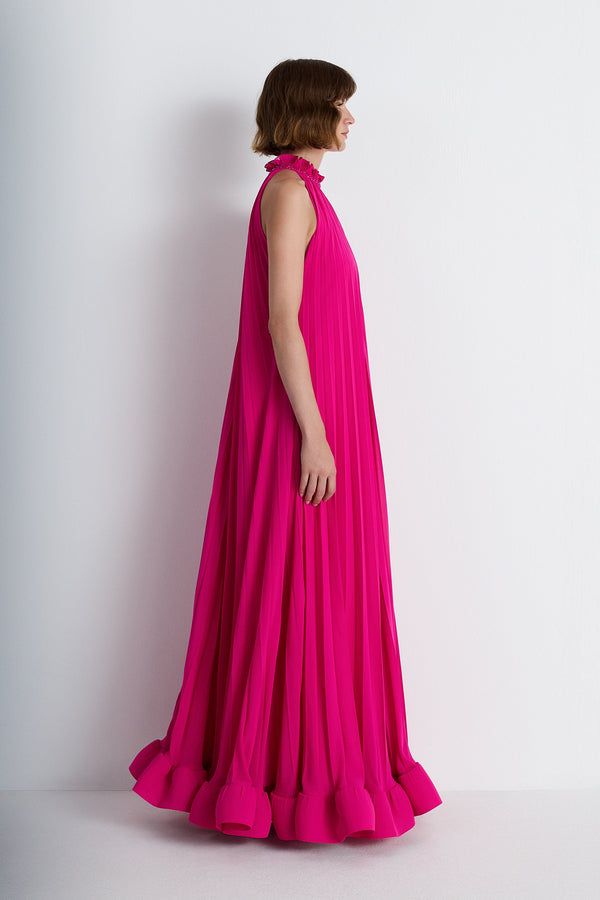 Nean Pleated Halter Neck Gown Fuchsia