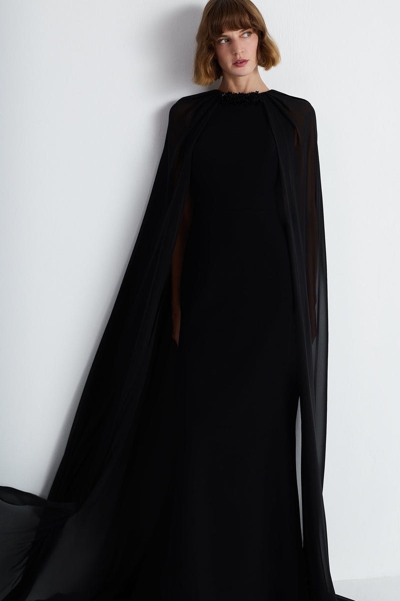 Nean Gown With Sheer Cape Black