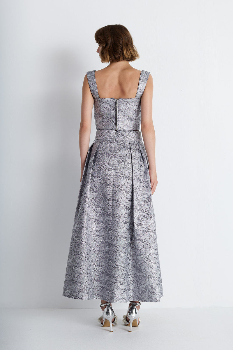 Nean Silver Brocade Cropped Top Dark Silver