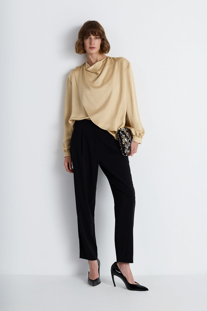 Nean Draped Satin Gold Blouse Sand