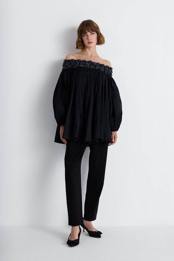 Nean Off-Shoulder Embellished Blouse Black