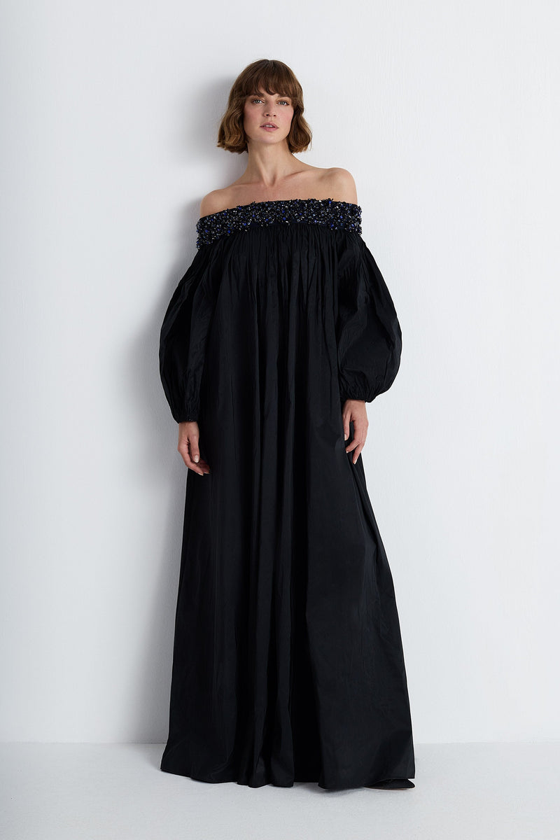 Nean Off-Shoulder Embellished Black Gown Black