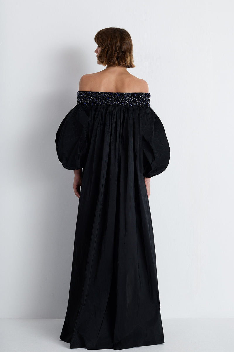 Nean Off-Shoulder Embellished Black Gown Black
