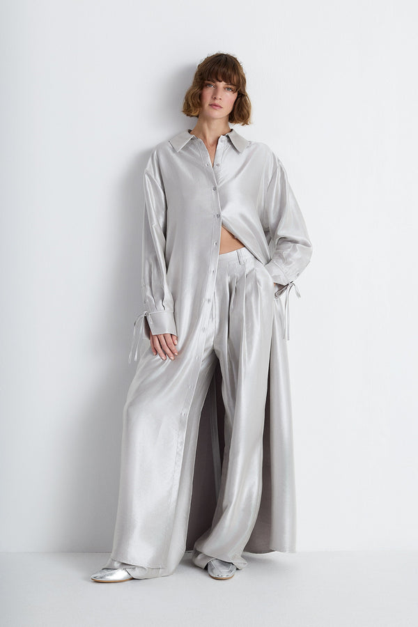 Nean Metallic Silver Oversized Shirt Dress Silver