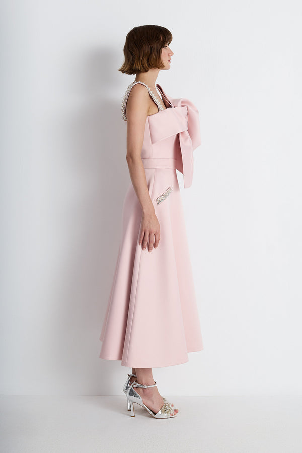 Nean Bow-Draped Embellished Top Light Pink