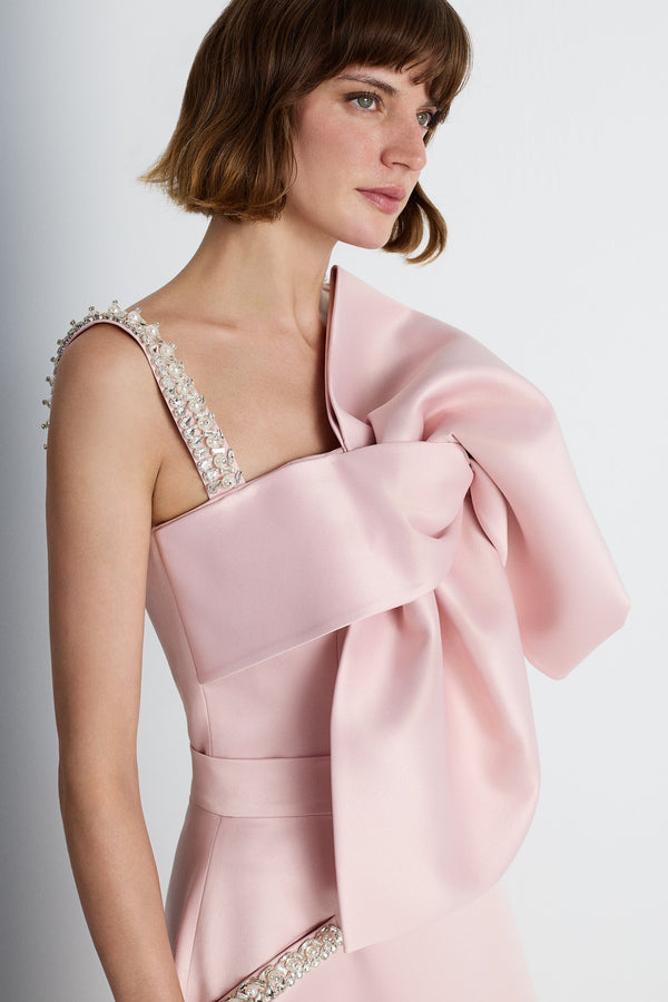 Nean Bow-Draped Embellished Top Light Pink