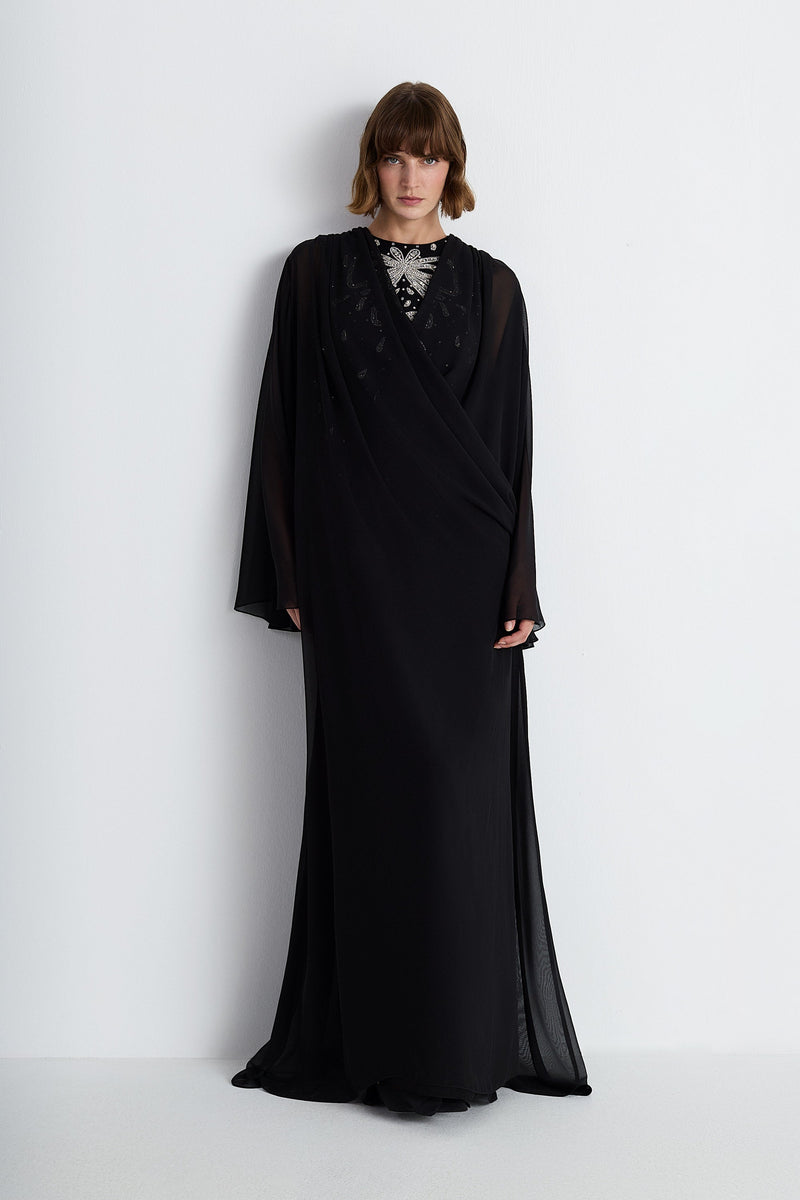 Nean Embellished Draped Kaftan Gown Black