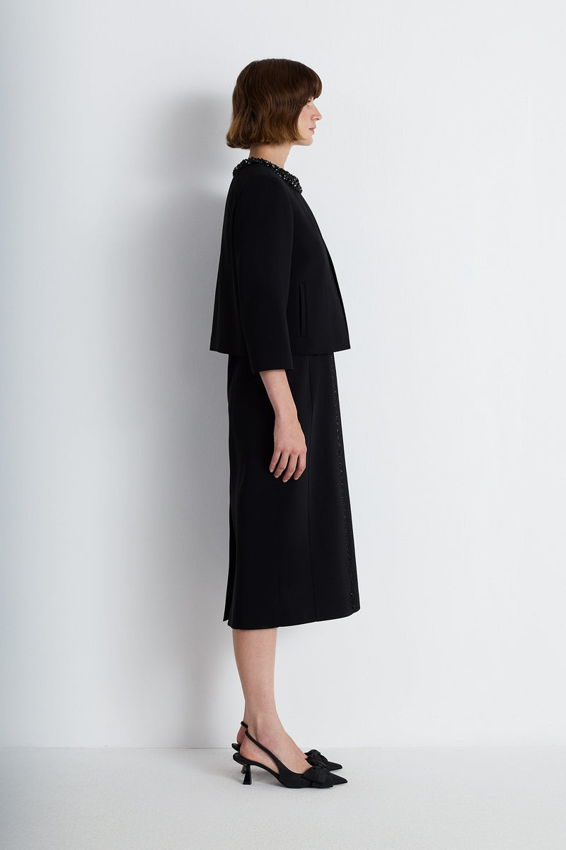 Nean Embellished Collar Cropped Jacket Black