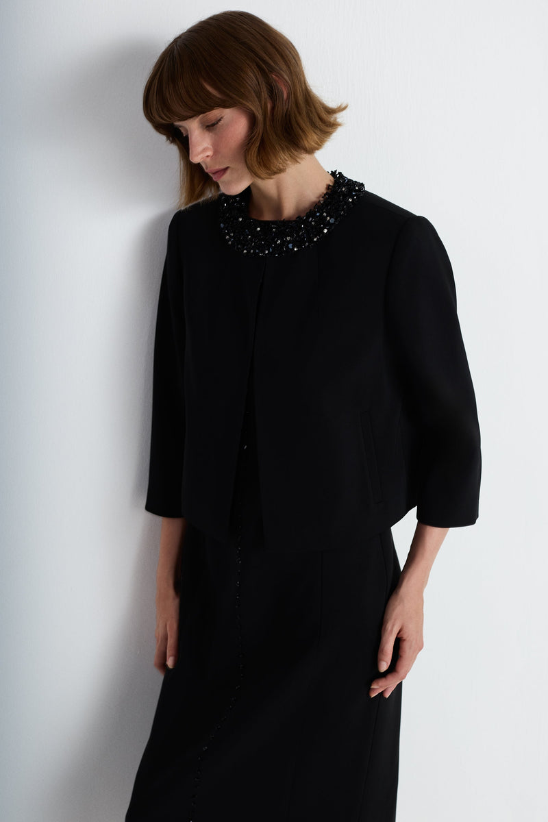 Nean Embellished Collar Cropped Jacket Black