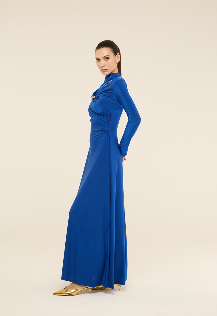 Riva Gathered Cutout Gown Dress Cobalt