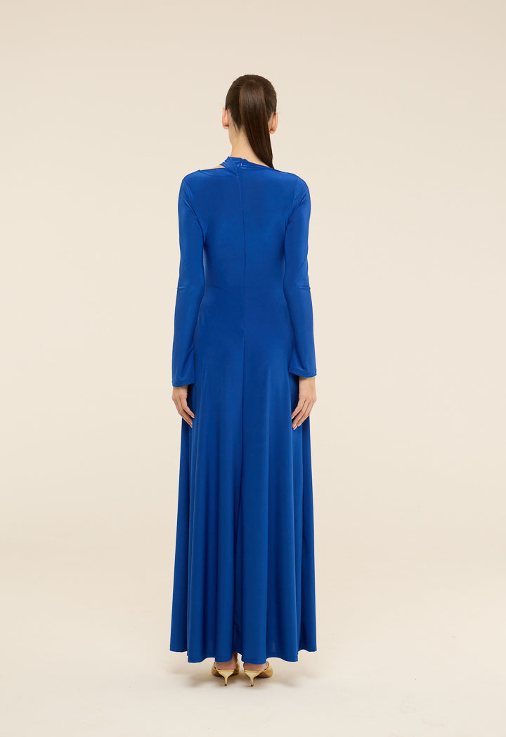 Riva Gathered Cutout Gown Dress Cobalt