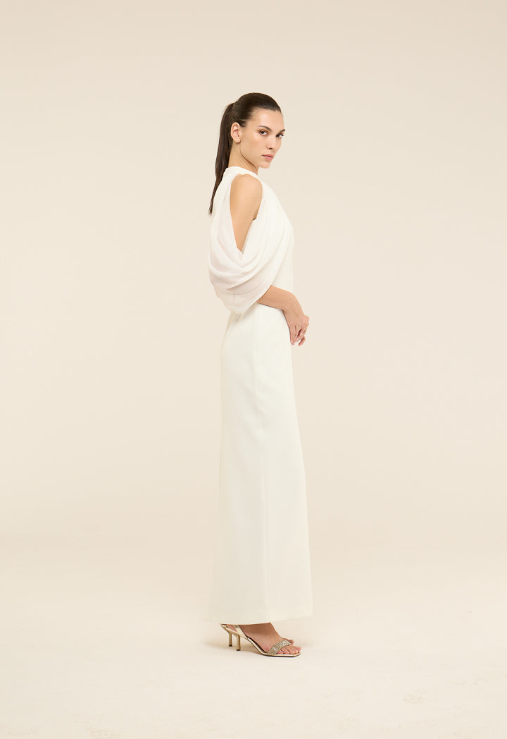 Riva Off-Shoulder Draped Bodycon Gown Dress White