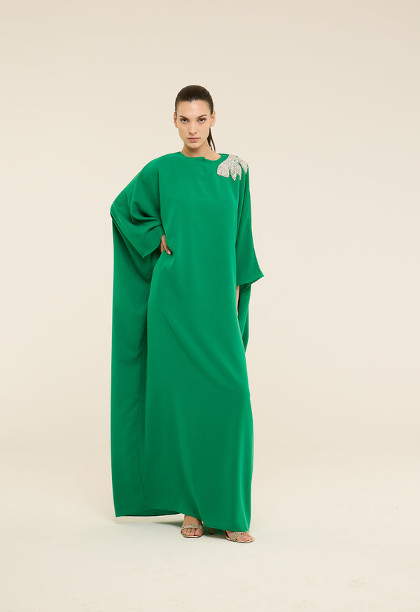 Riva Crystal Embellished Bow Kaftan Dress Green