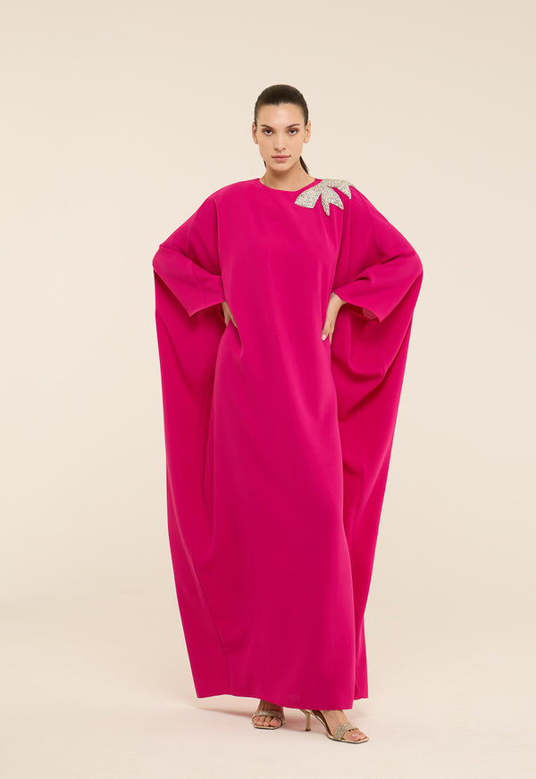 Riva Crystal Embellished Bow Kaftan Dress Fuchsia