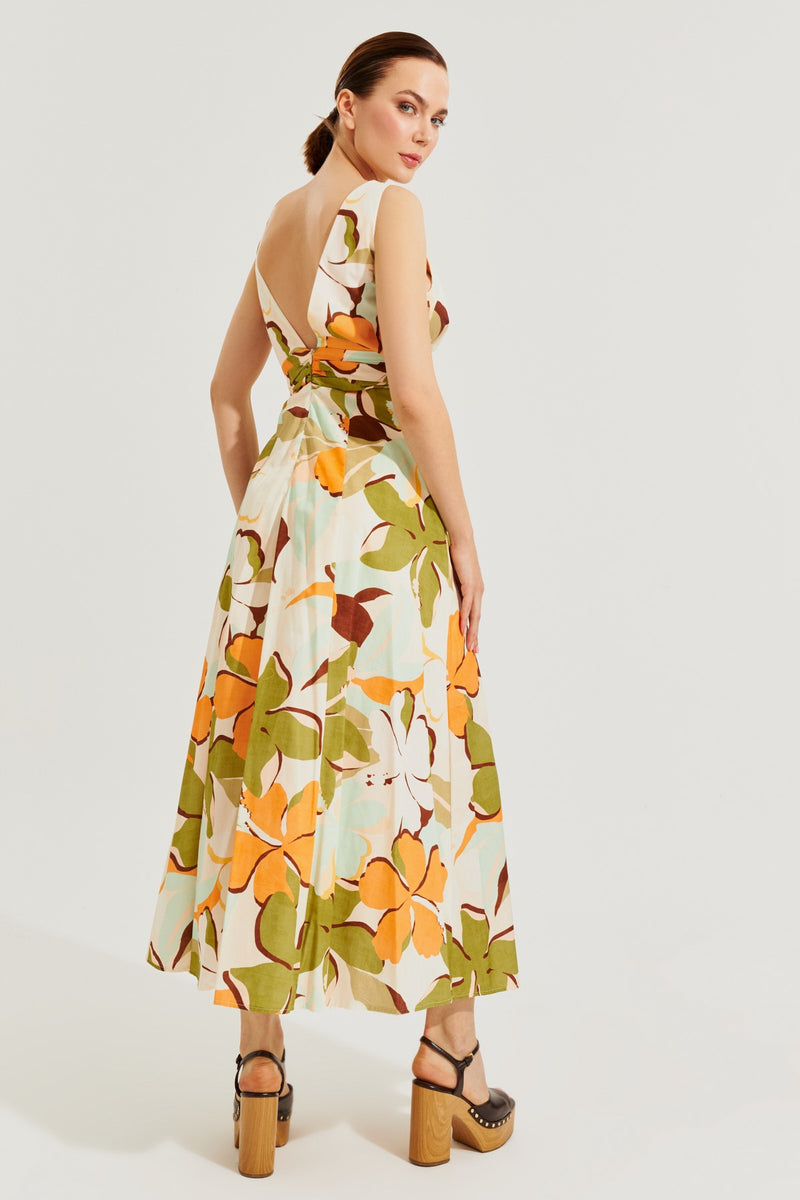 Setre Printed Cutout Detail Dress Beige/Khaki