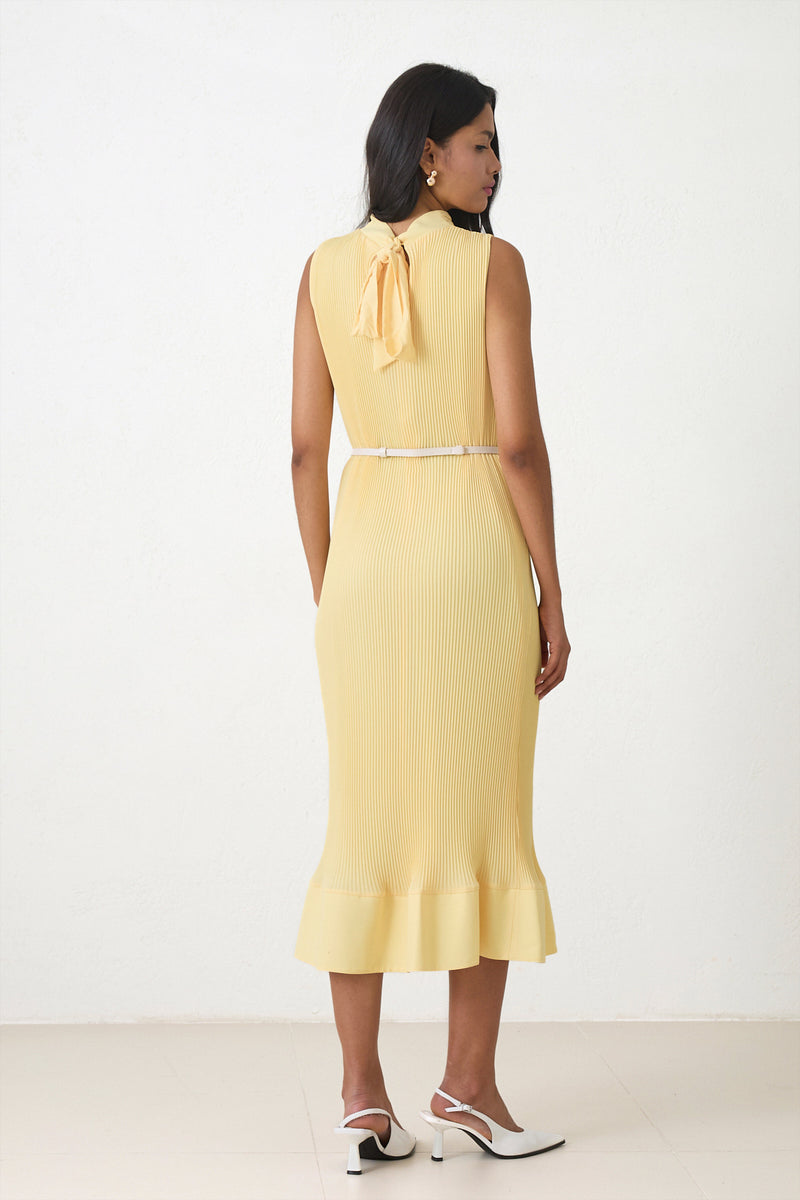 Setre Sleeveless Ruffle Hem Pleated Dress Yellow