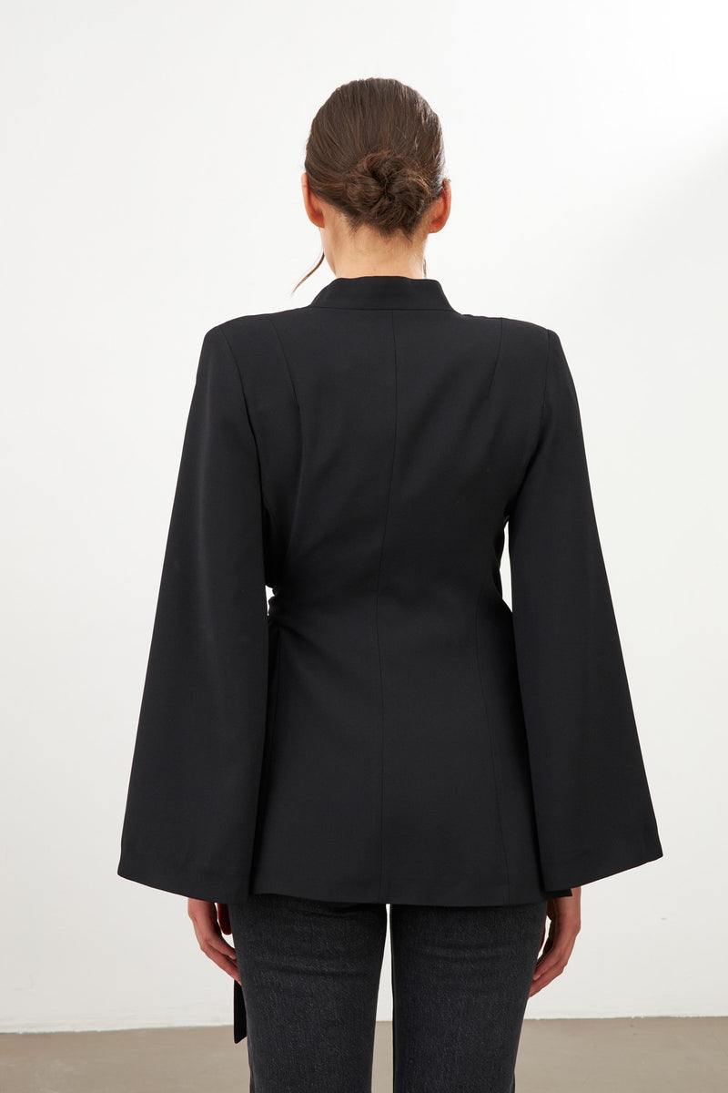 Setre Sleeve Detailed Jacket With Tie Detail Black