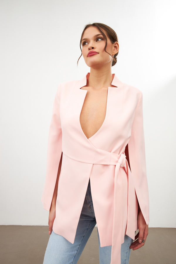 Setre Sleeve Detailed Jacket With Tie Detail Powder Pink
