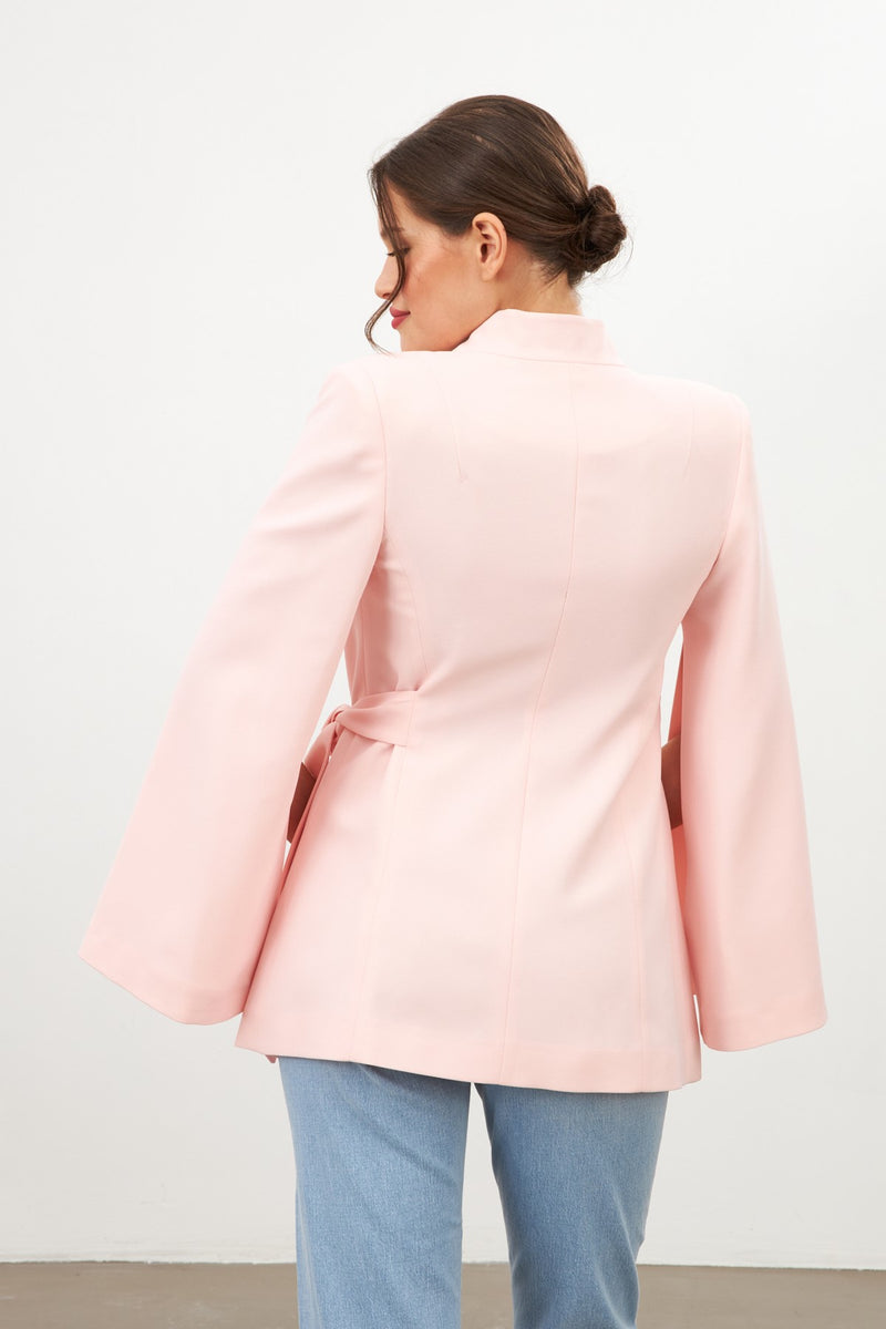 Setre Sleeve Detailed Jacket With Tie Detail Powder Pink