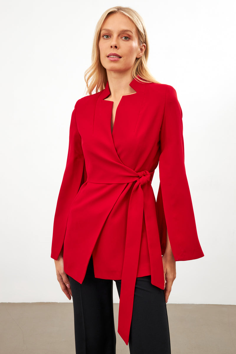 Setre Sleeve Detailed Jacket With Tie Detail Red