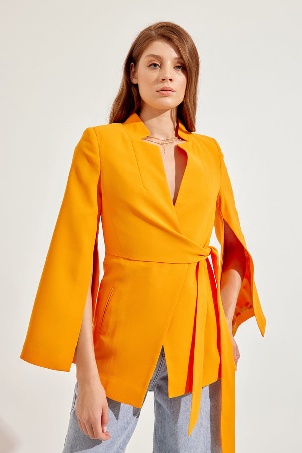 Setre Sleeve Detailed Jacket With Tie Detail Orange