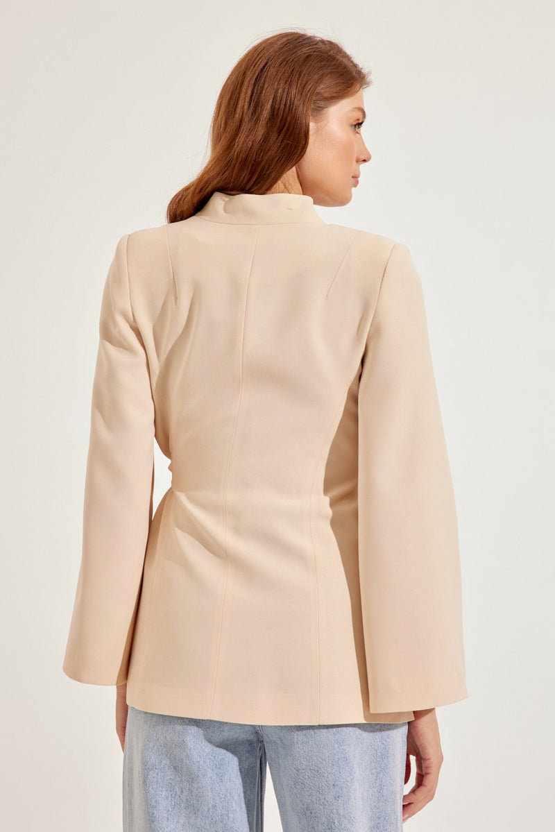 Setre Sleeve Detailed Jacket With Tie Detail Beige