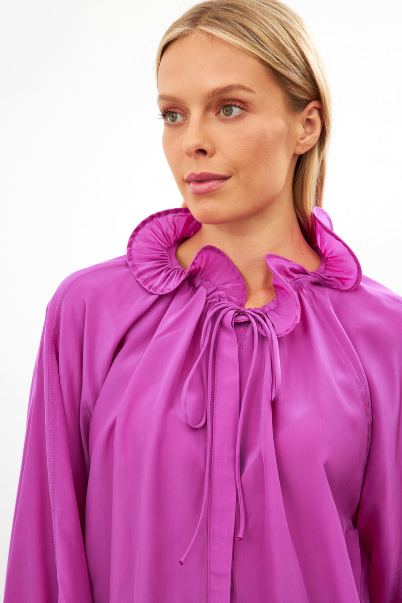 Setre Shirt With Tie Detail On Neck And Sleeves Fuchsia