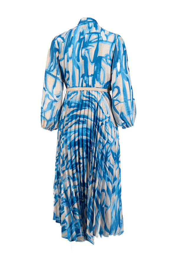 Setre Patterned Pleated Midi Dress Blue