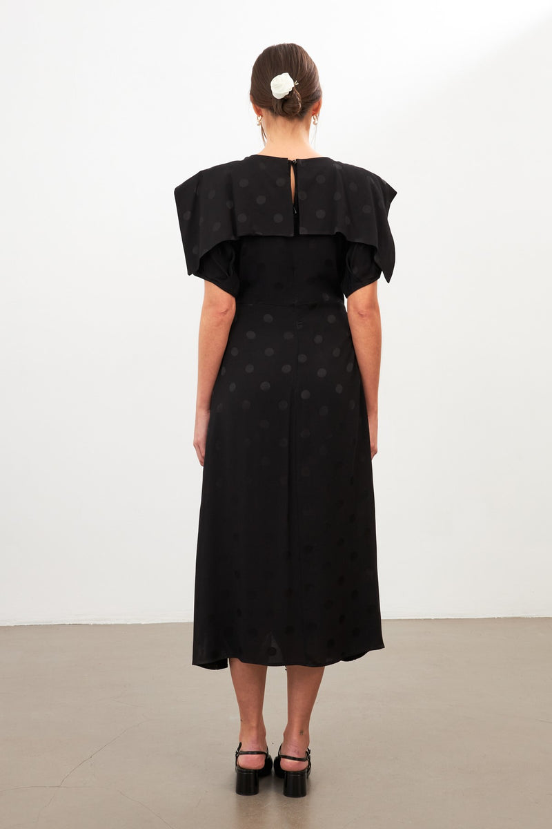 Setre Polka Dot Pattern Midi Dress Black