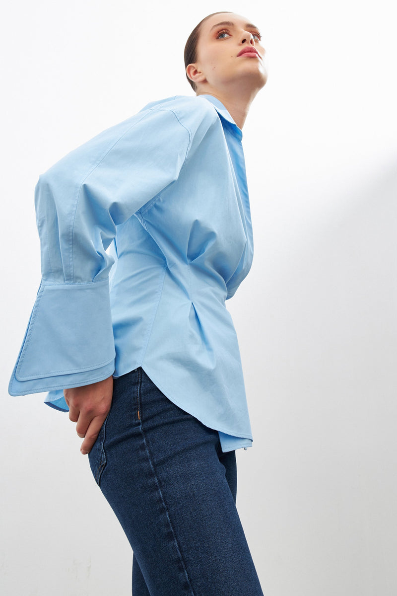 Setre Asymmetric Closure With Waist Detail Shirt  Blue