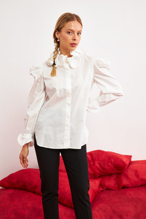 Setre Ruffle Detail Solid Shirt Ecru