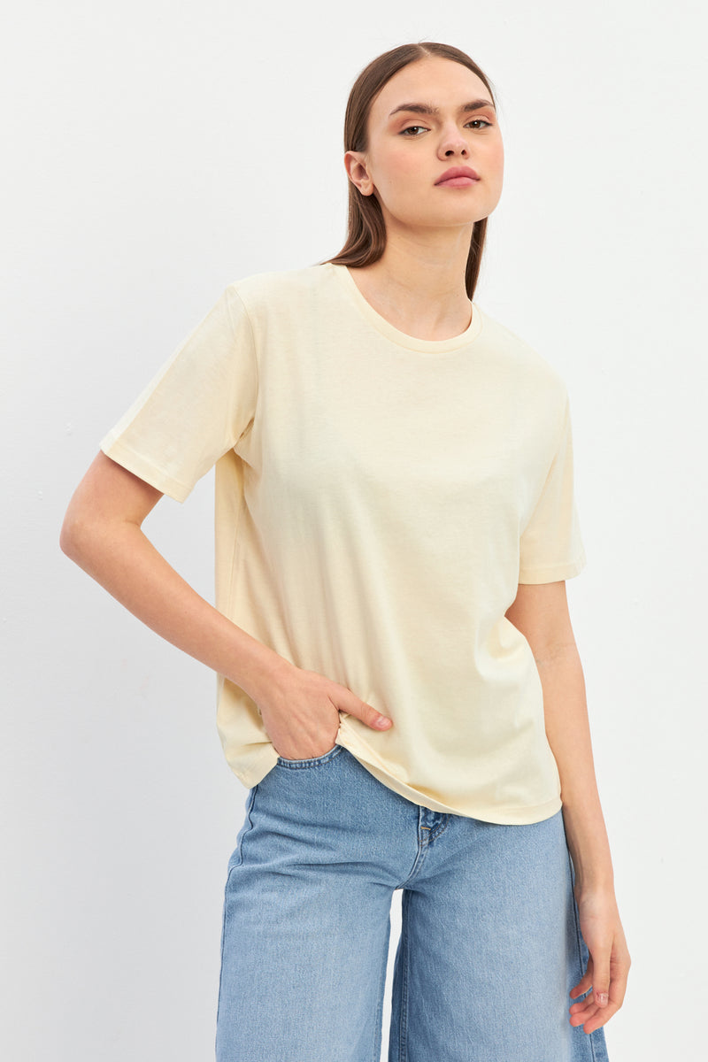 Setre Crew Neck Plain T-Shirt Beige