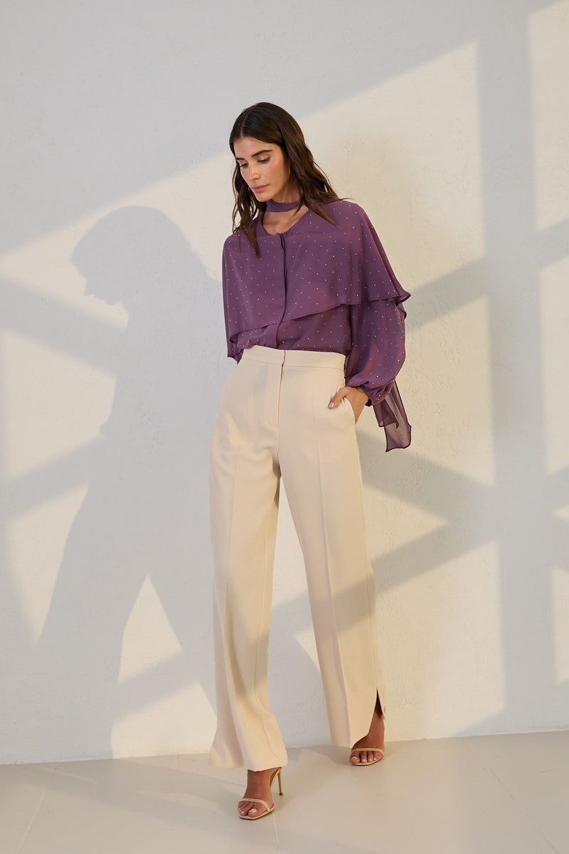 Setre High Waist Trousers With Slit Detail Beige