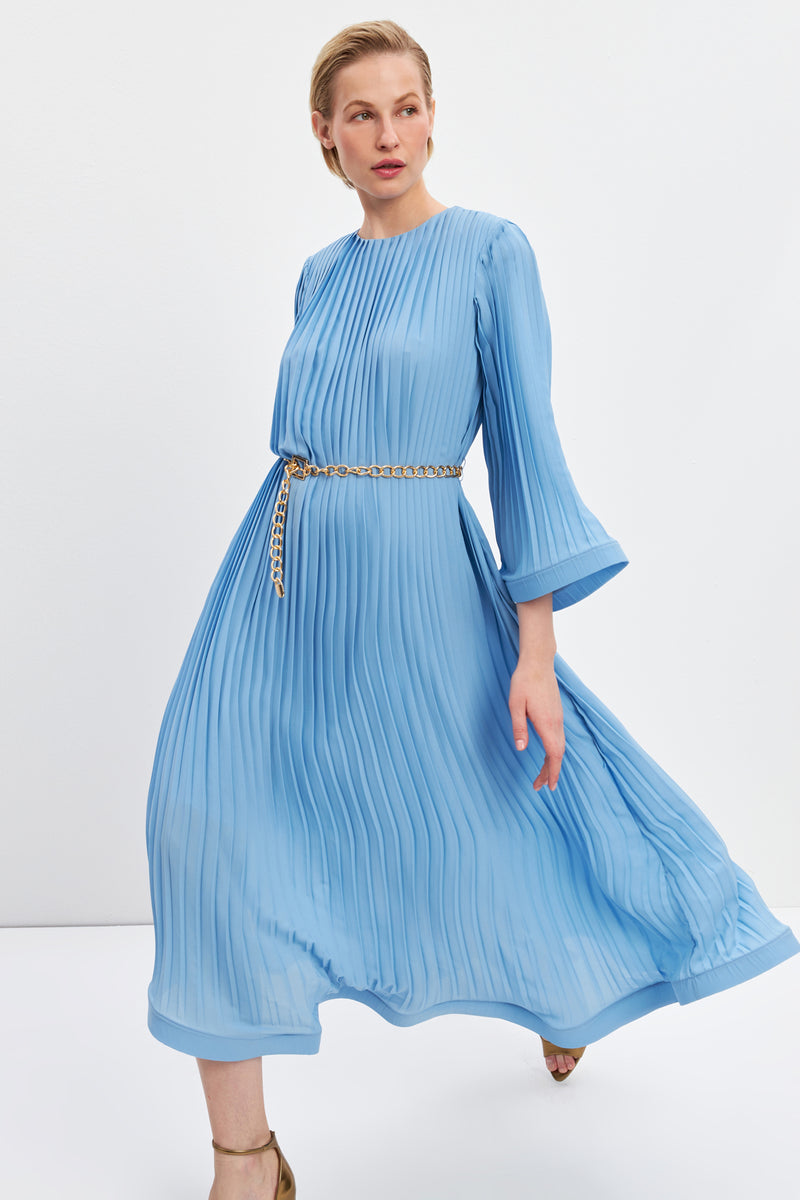 Setre Pleat Detailed Belted Dress Baby Blue