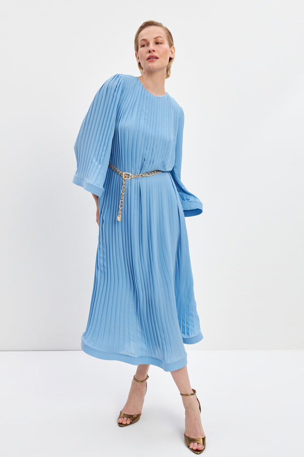 Setre Pleat Detailed Belted Dress Baby Blue